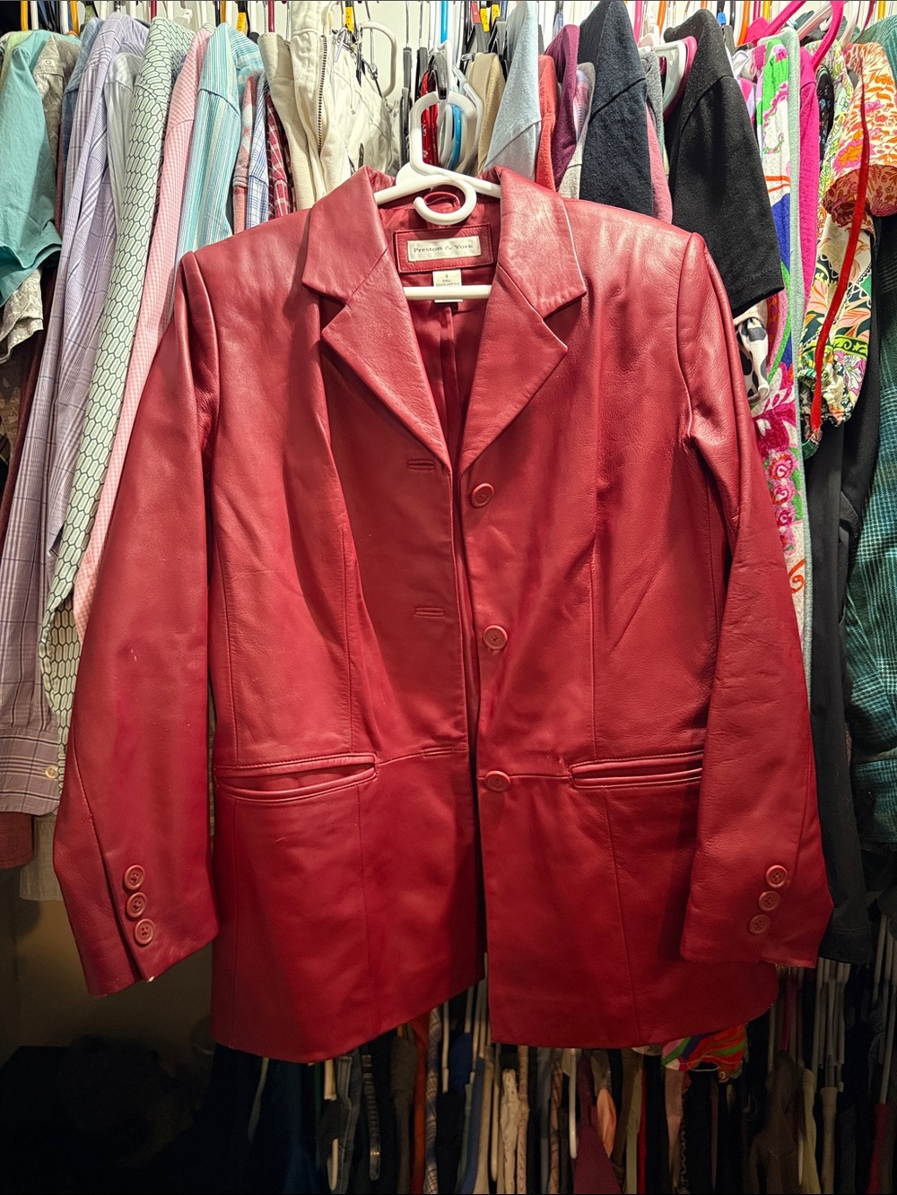 Preston & York Crimson Red Leather Blazer